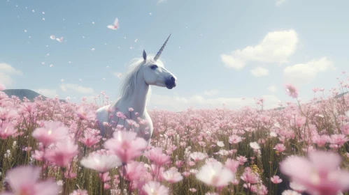 Enchanting Unicorn in Field of Flowers