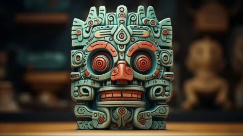 Mayan Stone Mask: Intricate 3D Rendering