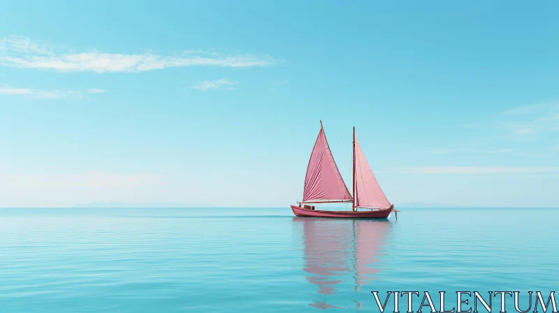 AI ART Pink Sailboat on Calm Blue Sea