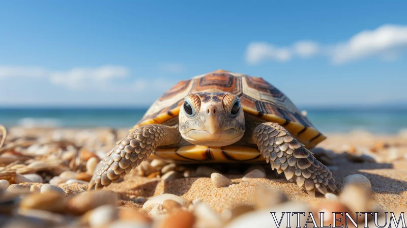 Turtle on Beach - Wildlife Close-up AI Image