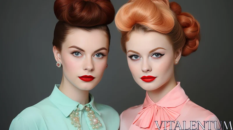 Vintage Style Women Portrait with Updo Hairstyles AI Image