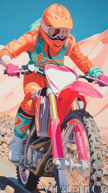 AI ART Woman Riding Dirt Bike in Mountain Landscape