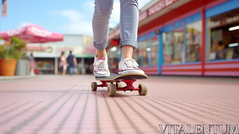 Young Woman Skateboarding in Urban Setting AI Image