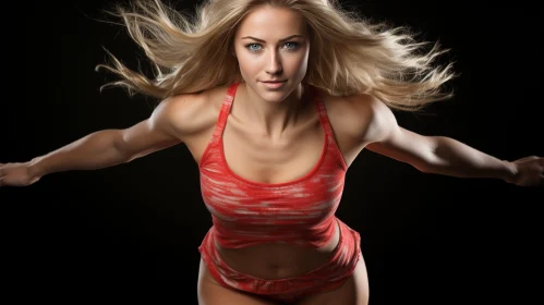 Athletic Woman Portrait in Red Sports Bra and Shorts