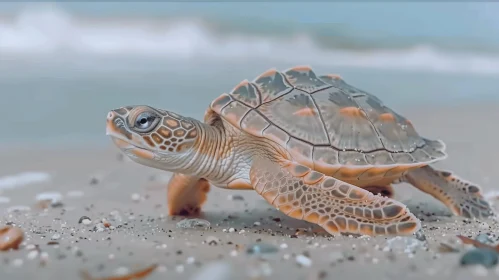 Beautiful Sea Turtle on Sandy Beach