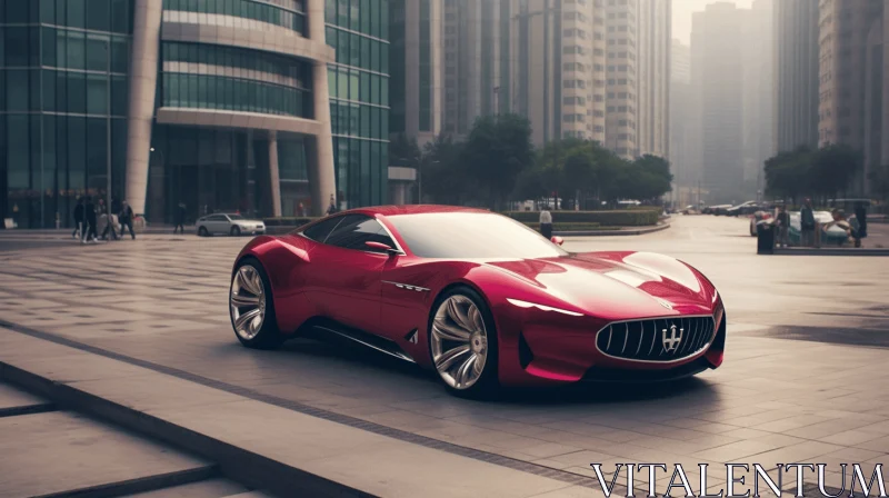 Captivating Red Maserati Concept Car Driving through City Streets AI Image