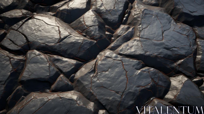 Dark Rocky Surface with Red-Orange Veins AI Image
