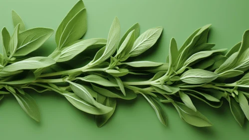 Detailed Sage Sprig on Green Background