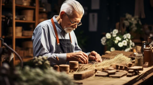 Elderly Man Working in Workshop