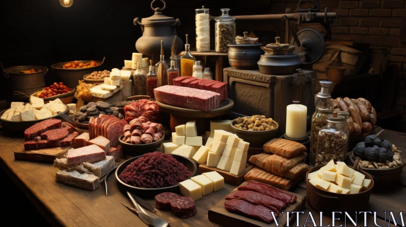 Exquisite Still Life of Abundant Food on Wooden Table AI Image