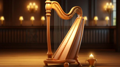 Exquisite Wooden Harp with Golden Frame