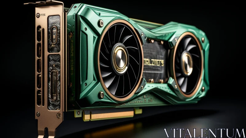 Green and Black Graphics Card with Three Fans AI Image