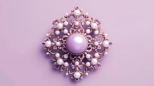 Pink Gold Brooch with Pearls and Gems | 3D Rendering