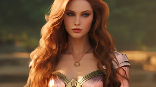 Serious Young Woman Portrait with Red Hair and Armor