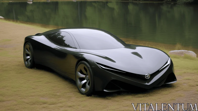 Sleek Black Sports Car: Organic Nature-Inspired Forms | Shin Hanga Style AI Image