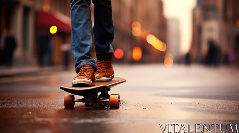 Urban Lifestyle: Skateboarding in the City at Night AI Image