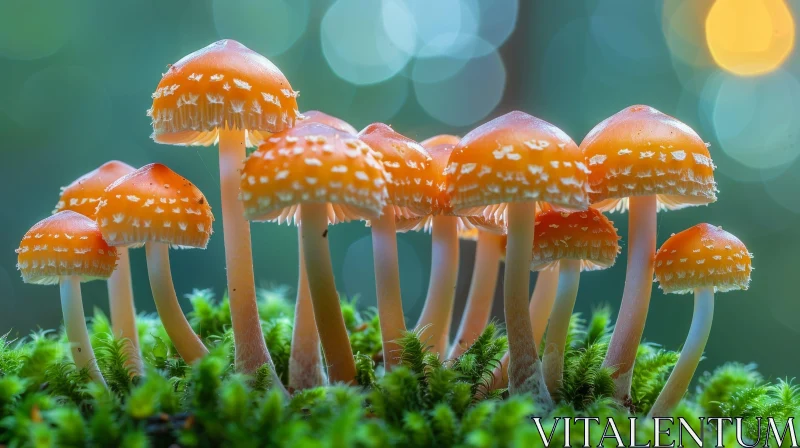 Enchanting Cluster of Orange Mushrooms in Forest Setting AI Image