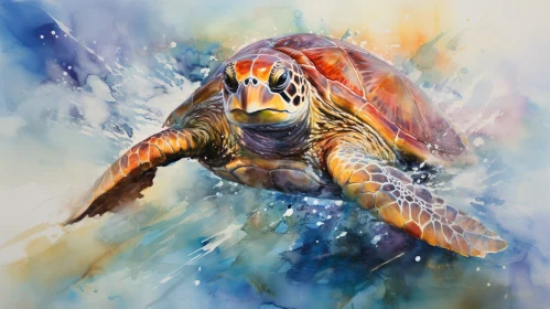 Graceful Sea Turtle Watercolor Painting
