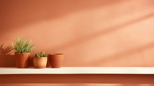 Green Succulents Still Life on Peach Background