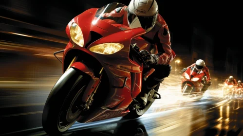 Man Riding Red Sport Motorcycle in Dark Tunnel