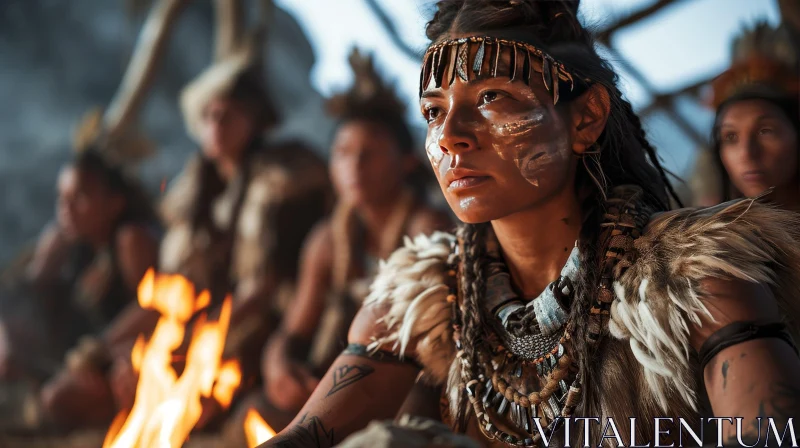 Native American Woman Portrait by Fire AI Image