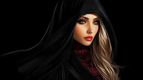Serious Young Woman Portrait in Black Hijab