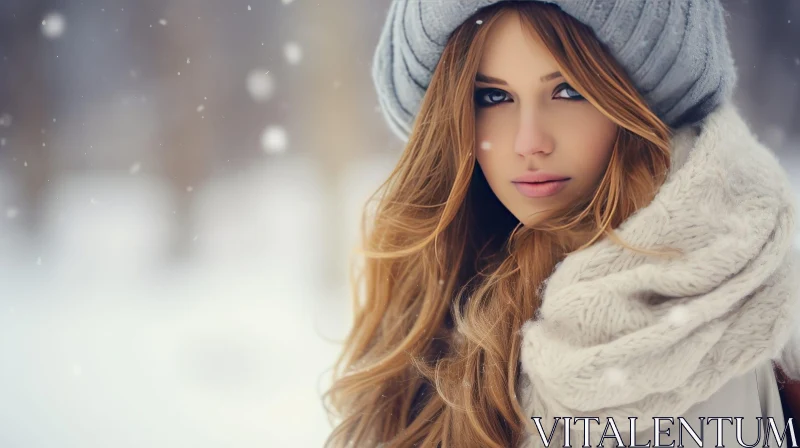 Serious Young Woman Portrait in Winter Setting AI Image