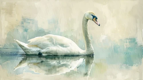 White Swan on Tranquil Lake Painting