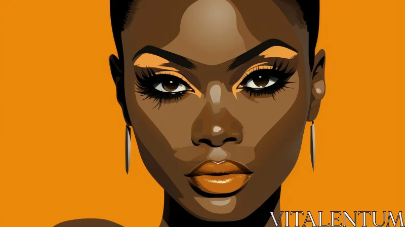 Young African-American Woman Portrait with Orange Makeup AI Image