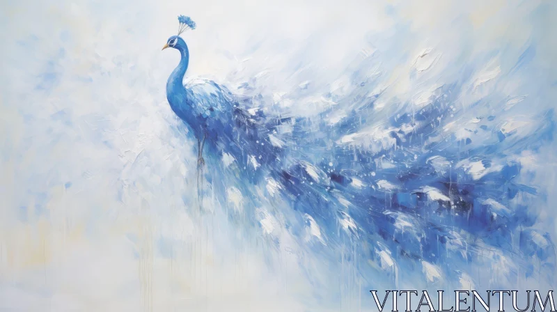 Beautiful Peacock Painting in Blue and White AI Image