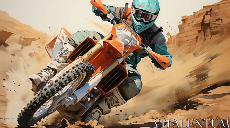 AI ART Dirt Bike Rider in Sandy Desert - Action Shot