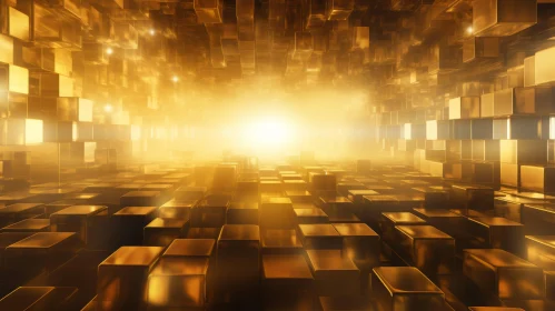 Golden Tunnel - Futuristic 3D Rendering