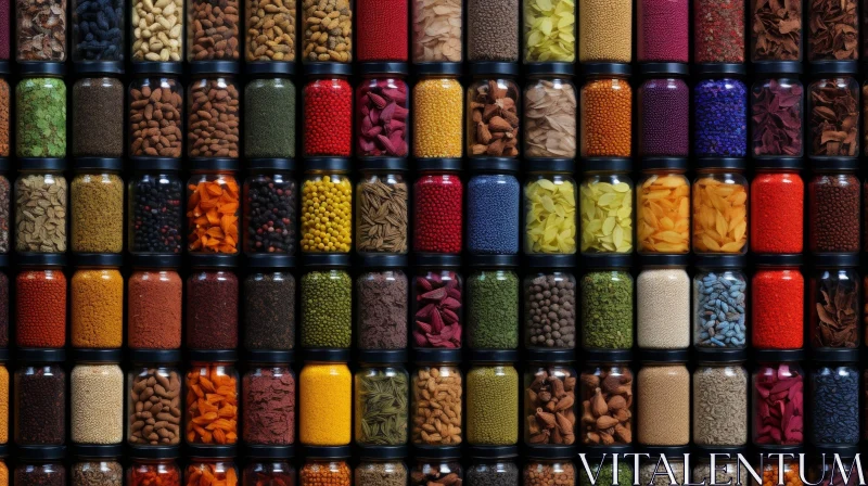 Organized Glass Jars Filled with Spices and Food Items AI Image