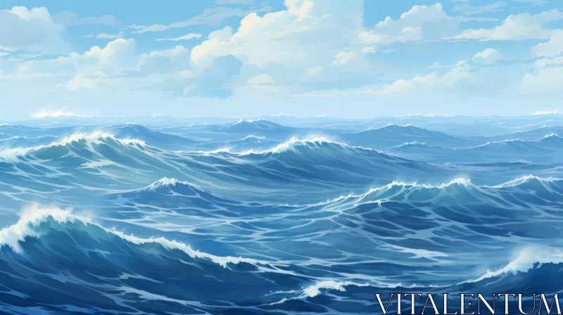AI ART Tranquil Ocean Waves - Natural Beauty