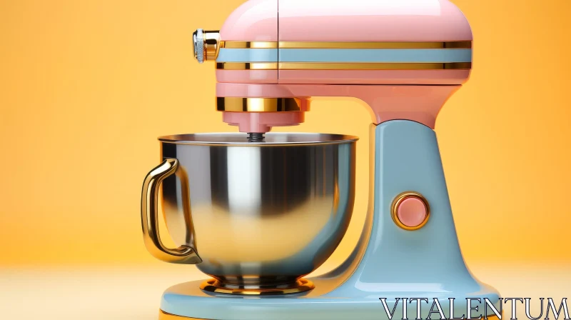 AI ART Vintage Retro-Style Kitchen Mixer in Pink and Blue