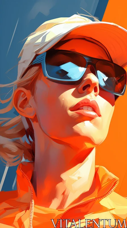 AI ART Young Woman Portrait in Orange Cap and Sunglasses
