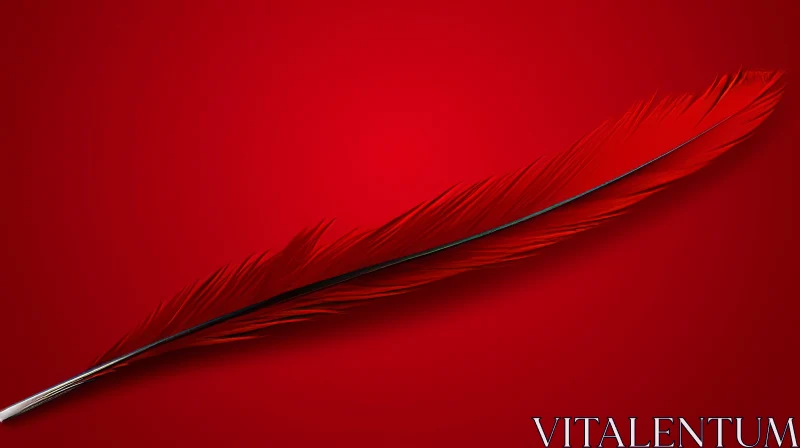 Bright Red Feather on Red Background AI Image