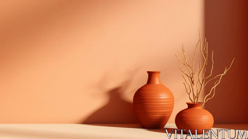 AI ART Clay Vases and Branch Still Life