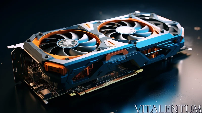 Modern Graphics Card with Blue and Orange Fans AI Image