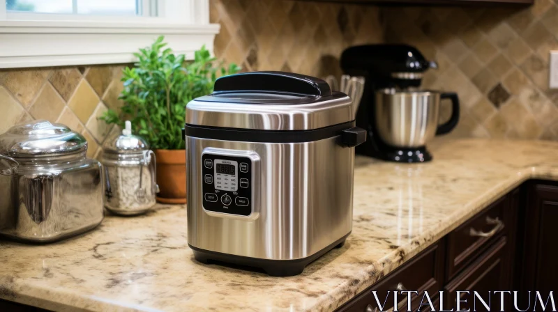 Modern Stainless Steel Multi-Cooker in Kitchen Setting AI Image