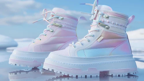 Pastel Pink and White Boots with Rainbow Laces
