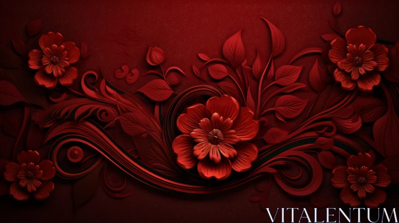 Red Floral Pattern 3D Rendering