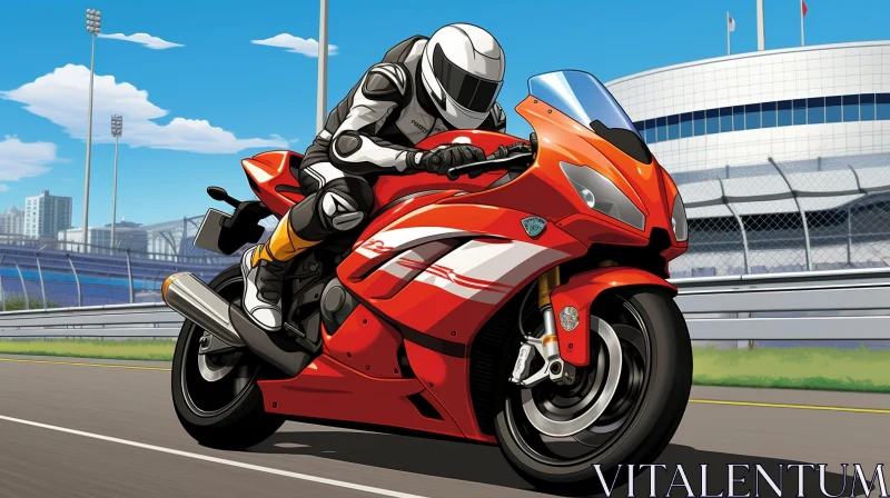 AI ART Red Sport Bike Rider on Paved Road