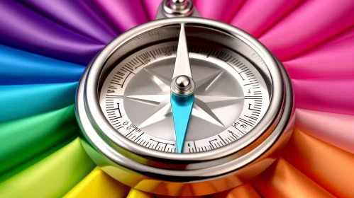 Silver Compass on Rainbow Background
