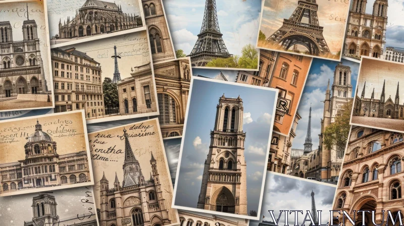 Vintage Paris Postcards Collection - Nostalgic Landmarks in Sepia Tone AI Image