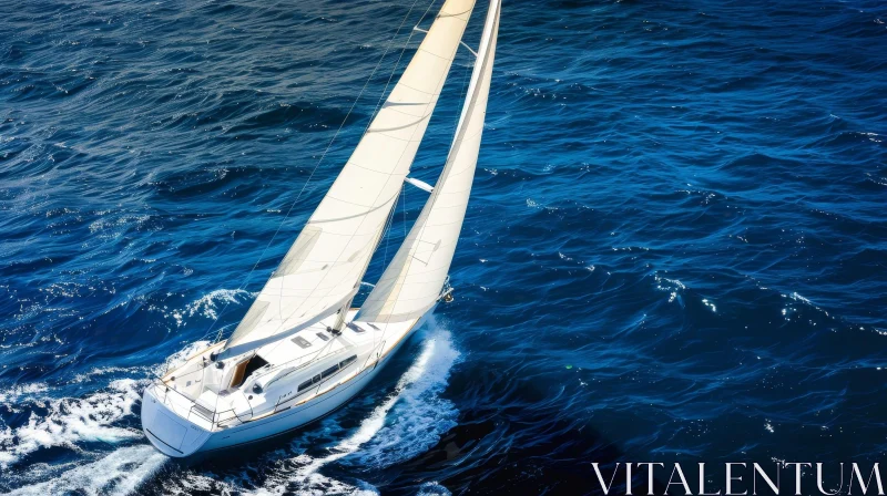 White Sailboat Sailing on Blue Ocean Waves AI Image