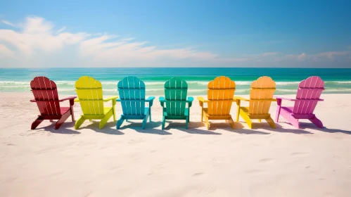 Colorful Beach Chairs on Sandy Shore