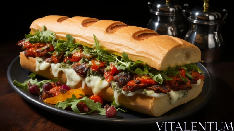 Delicious Sandwich on Black Plate with Fresh Ingredients AI Image