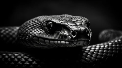 Intense Close-Up of Snake's Head in Monochrome