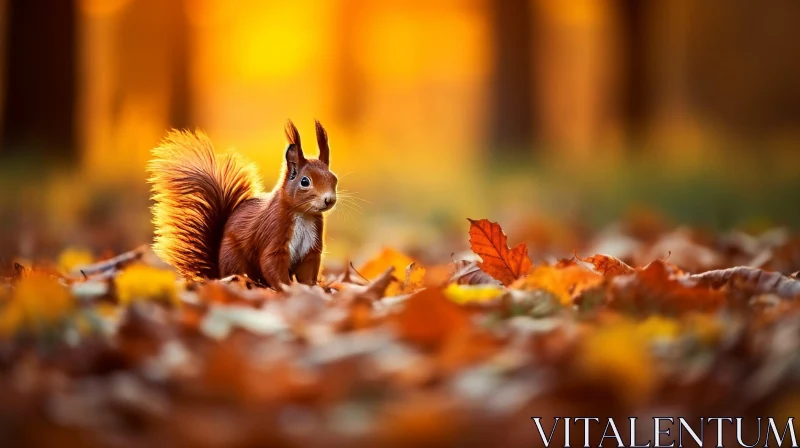AI ART Red Squirrel on Autumn Leaves - Wildlife Photography